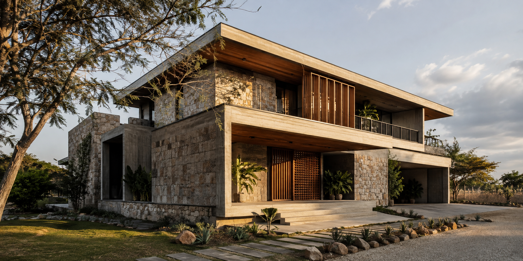 Contemporary residential architecture in warm natural light